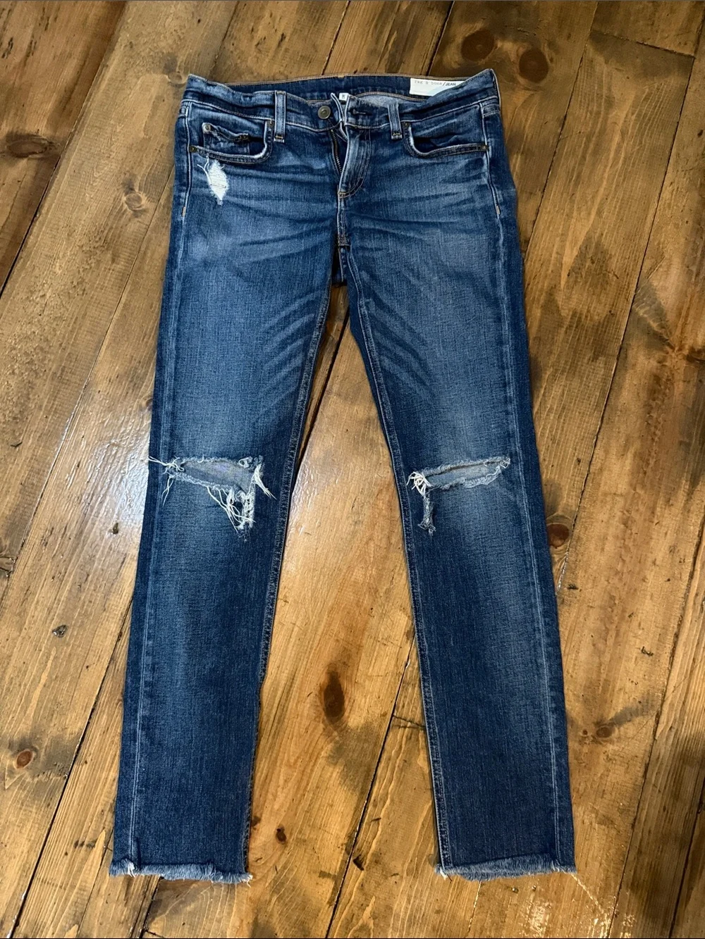 rag & bone dark blue distressed skinny jeans